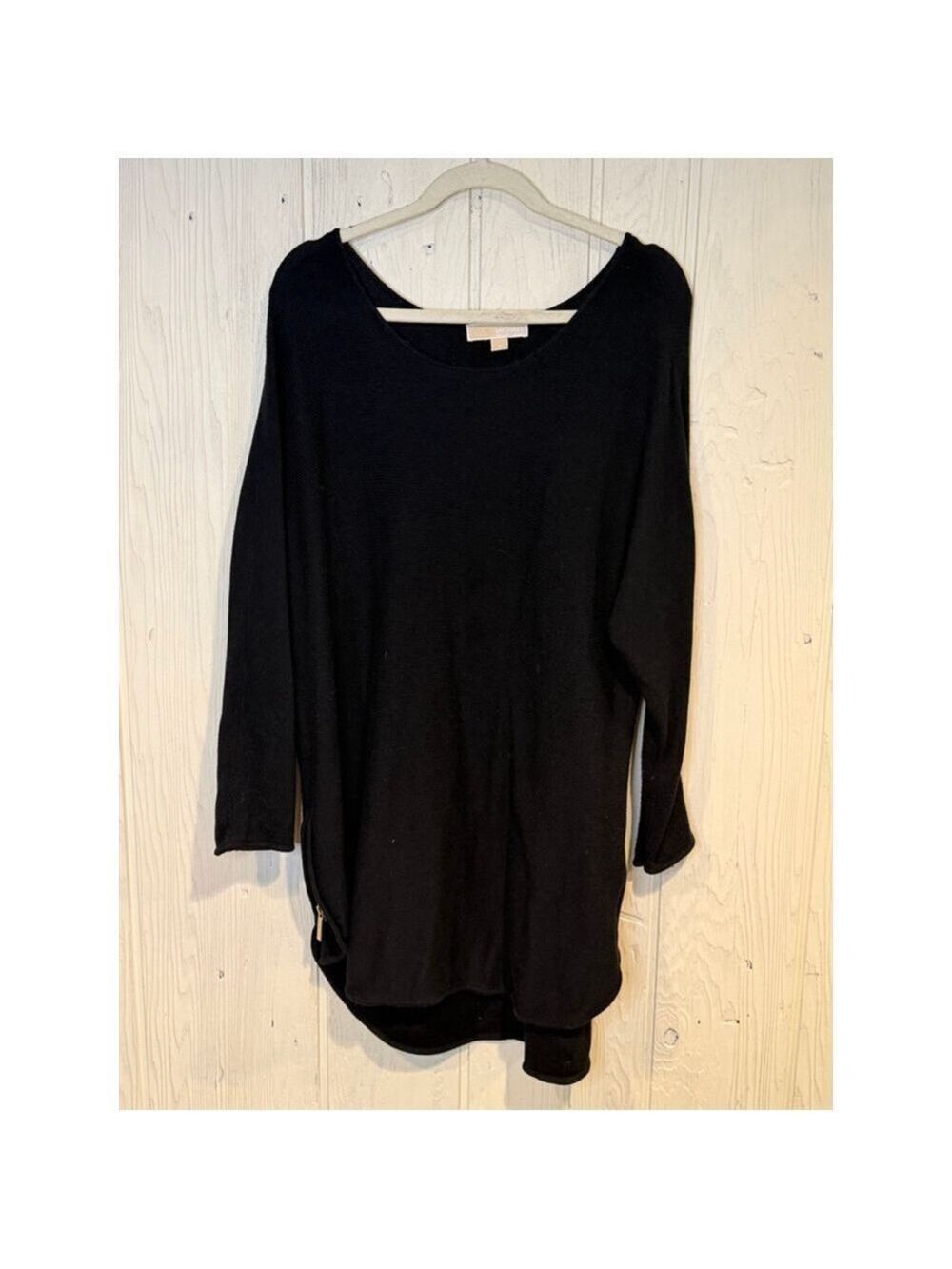 Michael Kors Black Crew Neck Sweater Gold Zippers Size 1X